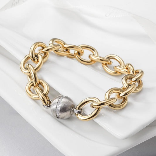 14K Gold Chain Link Studded Ball Bracelet