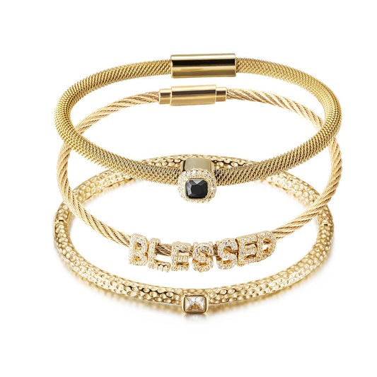 14k Gold 3 Piece Blessed Bangle Set