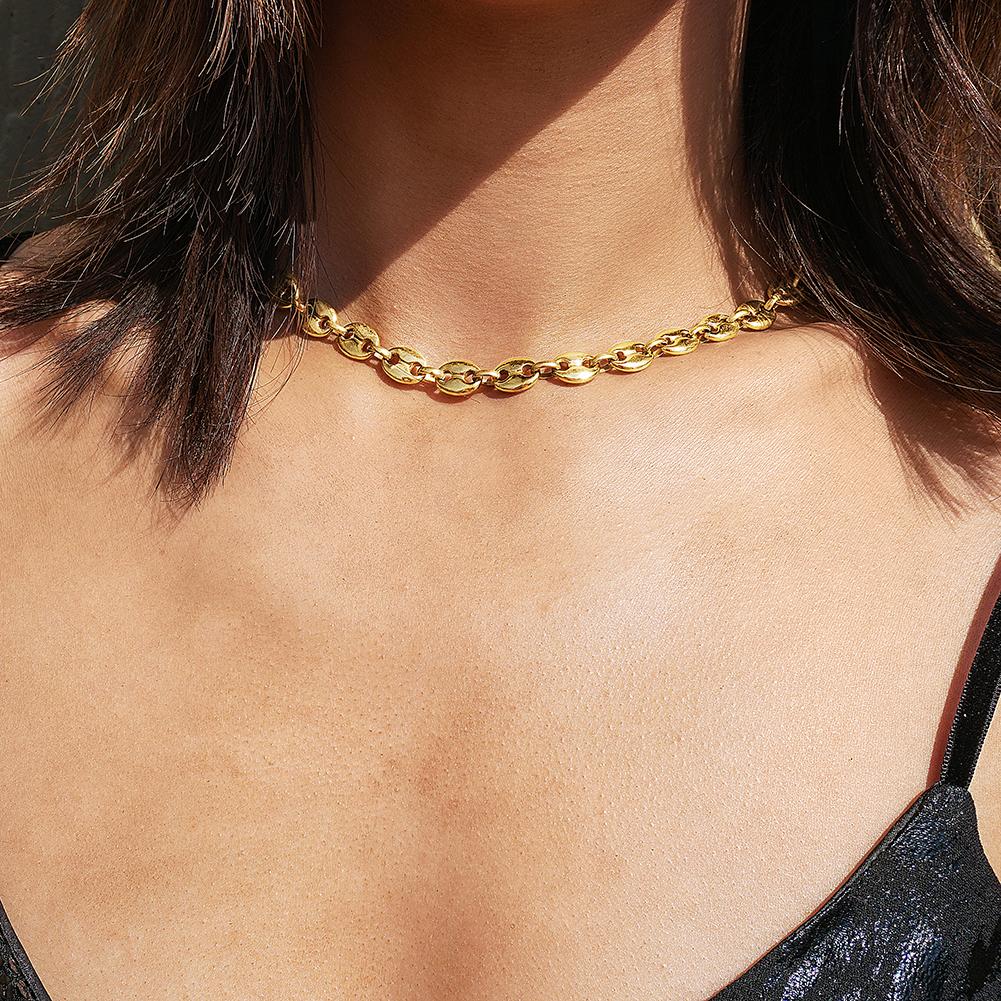 14k Gold Bean Chain Link Necklace