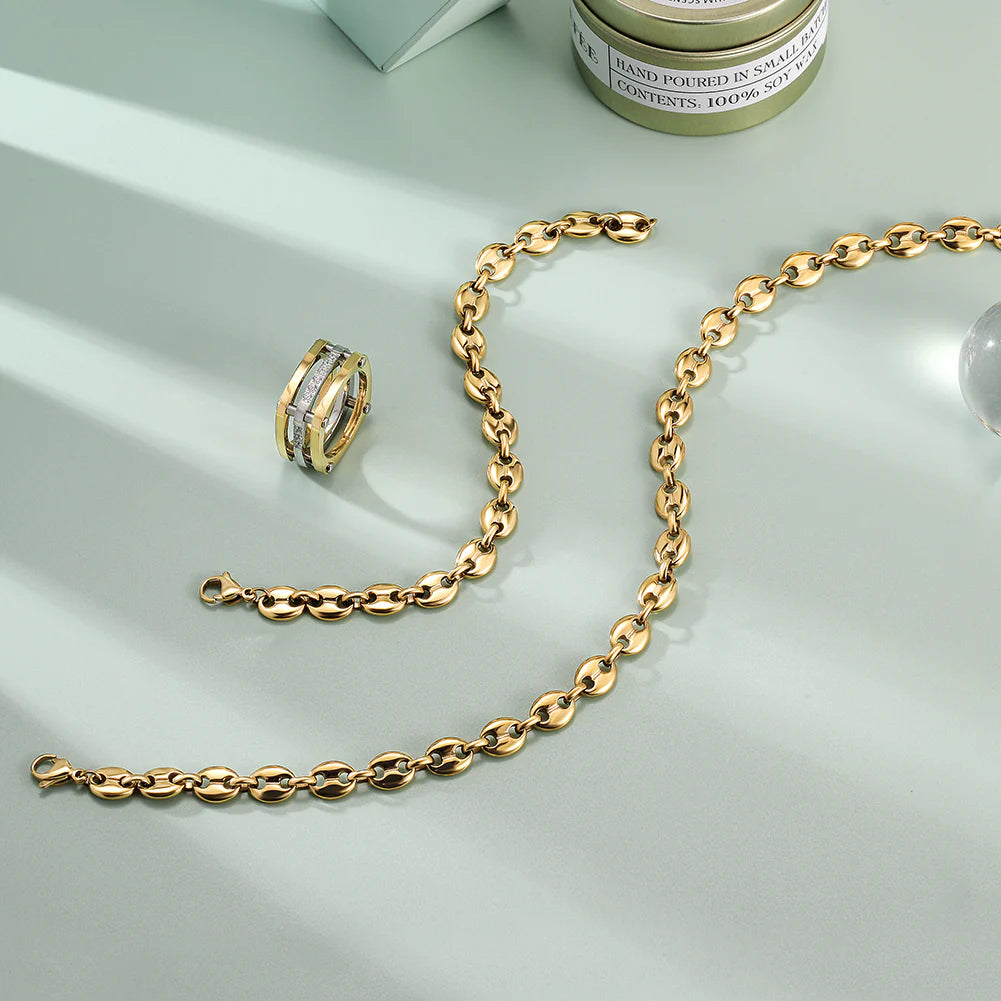 14k Gold Bean Chain Link Necklace