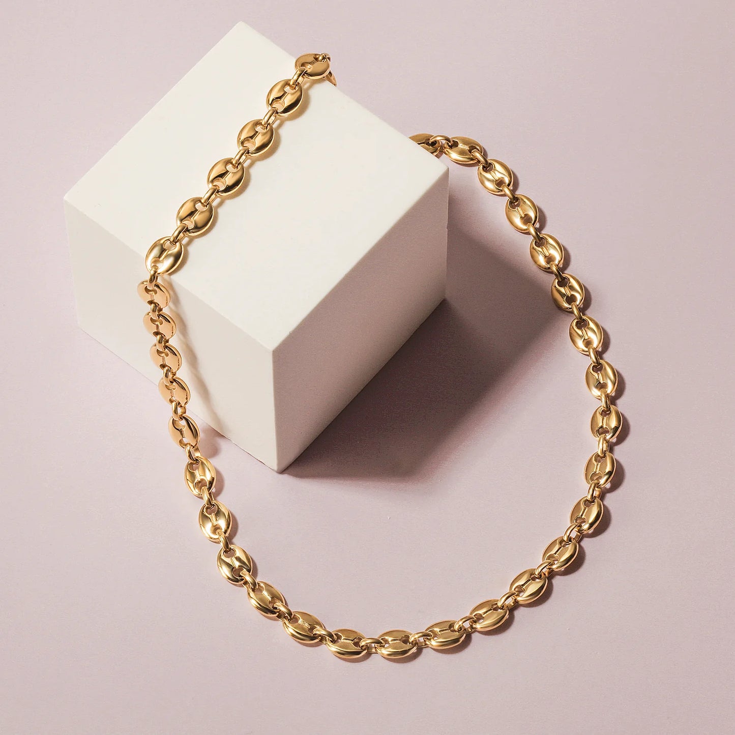 14k Gold Bean Chain Link Necklace