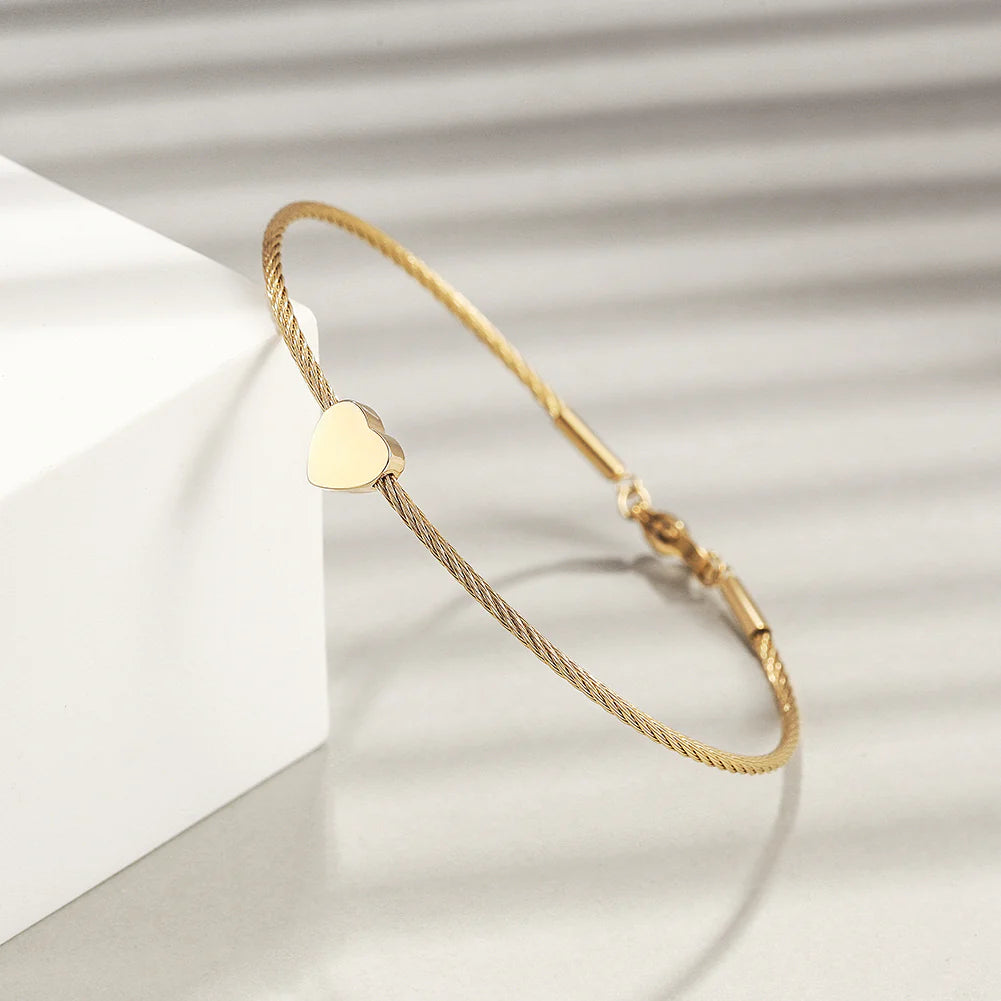 14k Gold Cable Heart Bangle