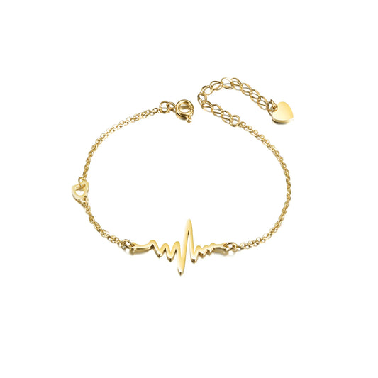 14k Gold Dainty Stacking Heartbeat Bracelet