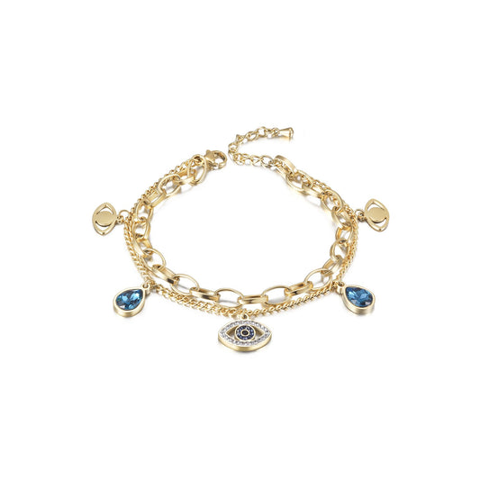 14k Gold Evil Eye Chained Charm Bracelet