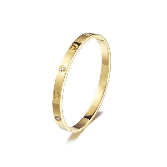 14k Gold Love Heart & Stone Bangle Bracelet