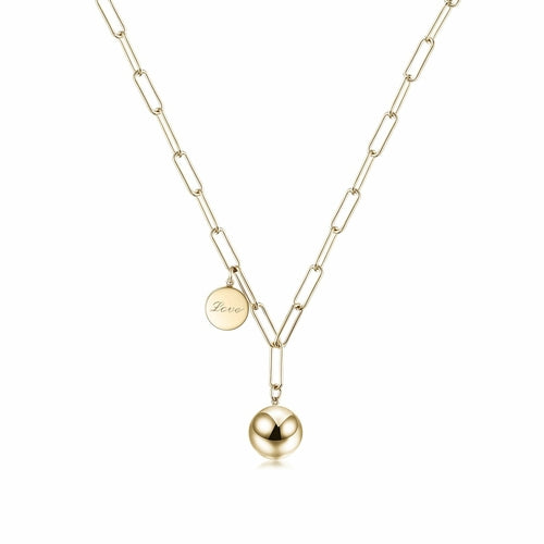 14k Gold Love Paperclip Ball Pendant Necklace