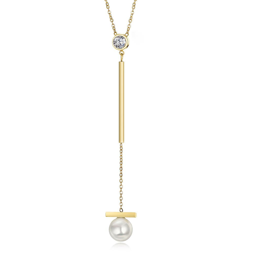 14k Gold Pearl and Stone Lariat Necklace