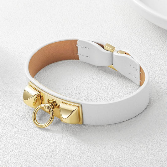 14k Gold Stud and Knob Leather Bracelet