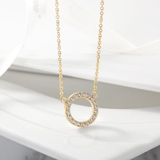 14k Halo Circle and Stones Necklace