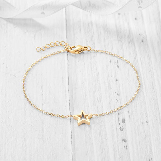 14k Open Star Charm Dainty Bracelet