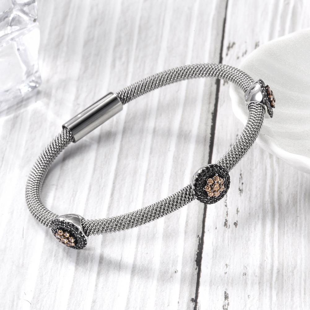 14k Stainless Cable Flower Charm Bracelet