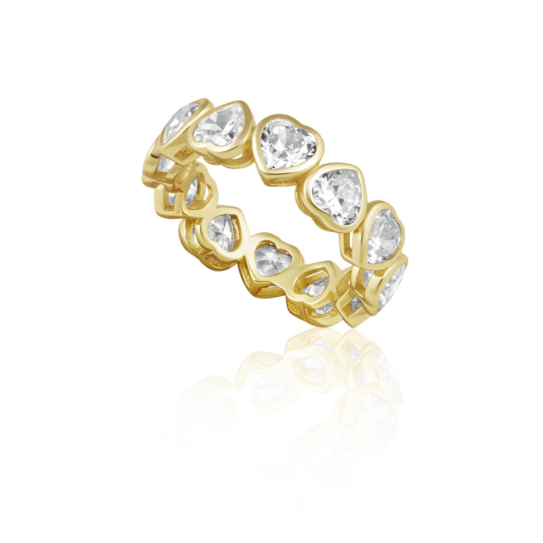 18k Gold Bezel Eternity Heart Ring - Clear