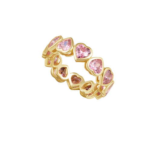 18k Gold Bezel Eternity Heart Ring - Pink