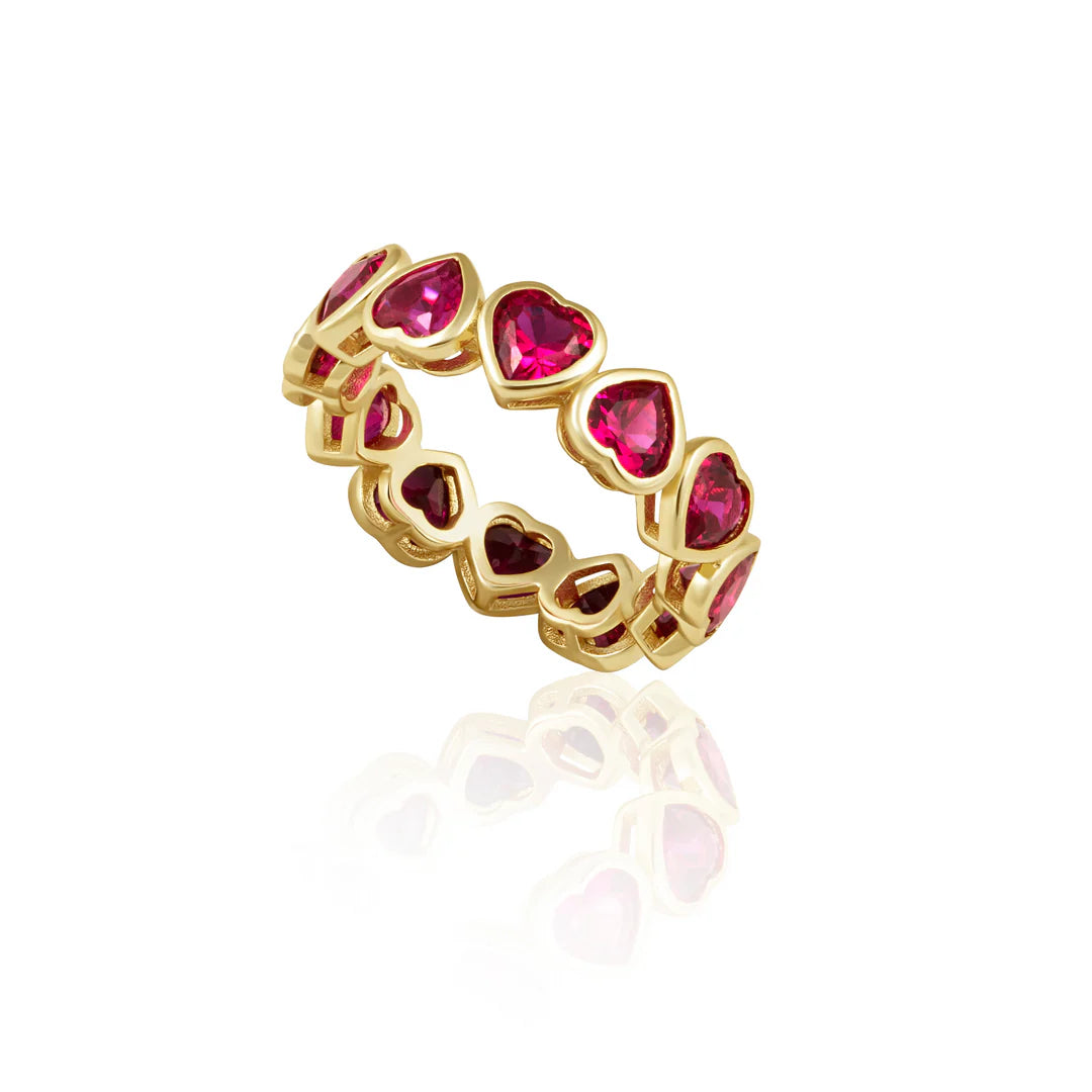 18k Gold Bezel Eternity Heart Ring - Ruby Red