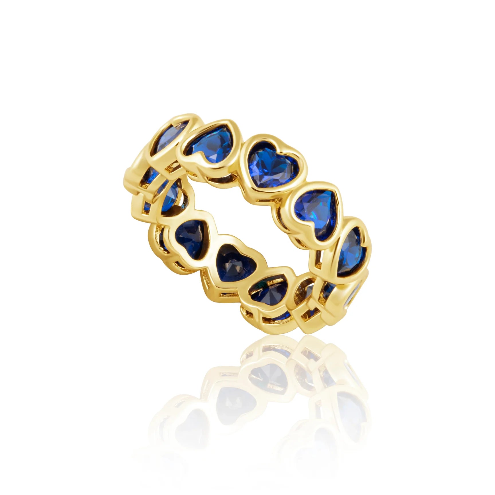 18k Gold Bezel Eternity Heart Ring - Sapphire Blue