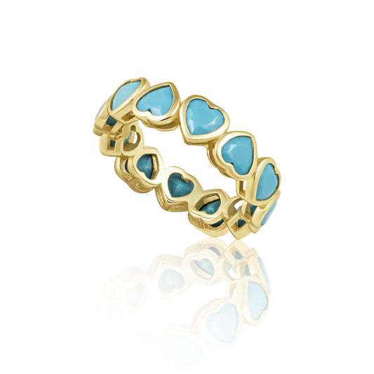 18k Gold Bezel Eternity Heart Ring - Turquoise Blue