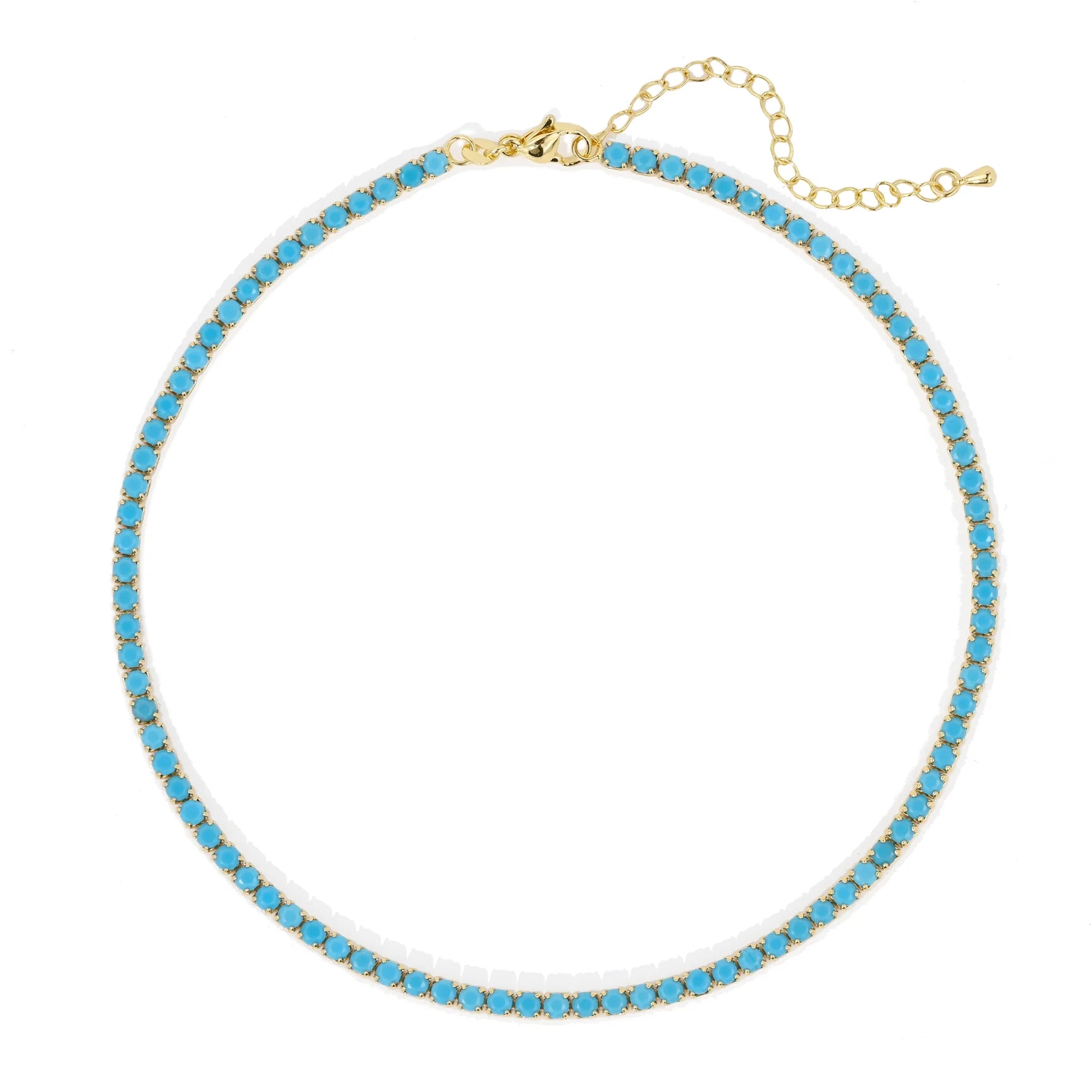 18k Gold Khloe Choker Tennis Necklace - Turquoise Blue