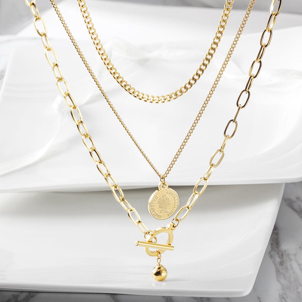 Stacking Triple Layered Queen Coin Necklace