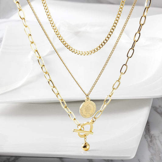 Stacking Triple Layered Queen Coin Necklace