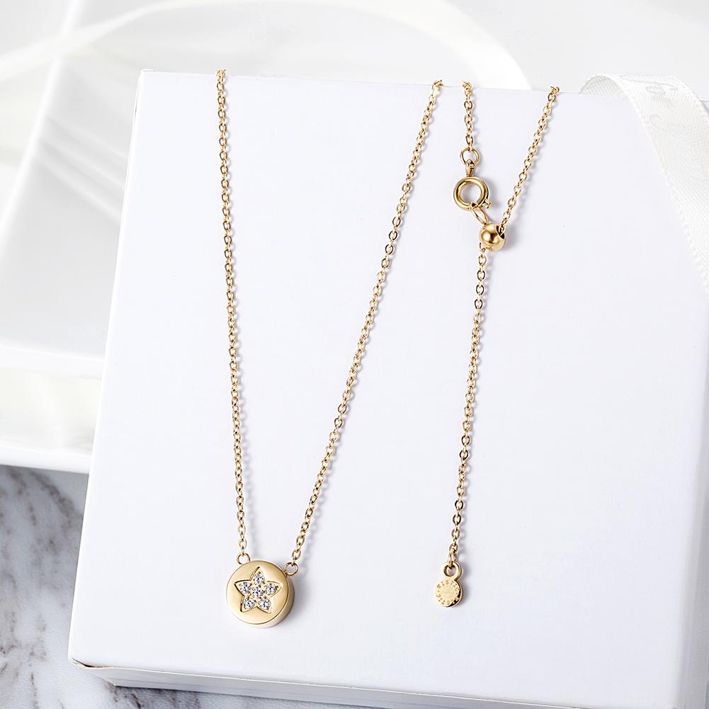 14k Gold Star Stone Dainty Disk Pendant Necklace